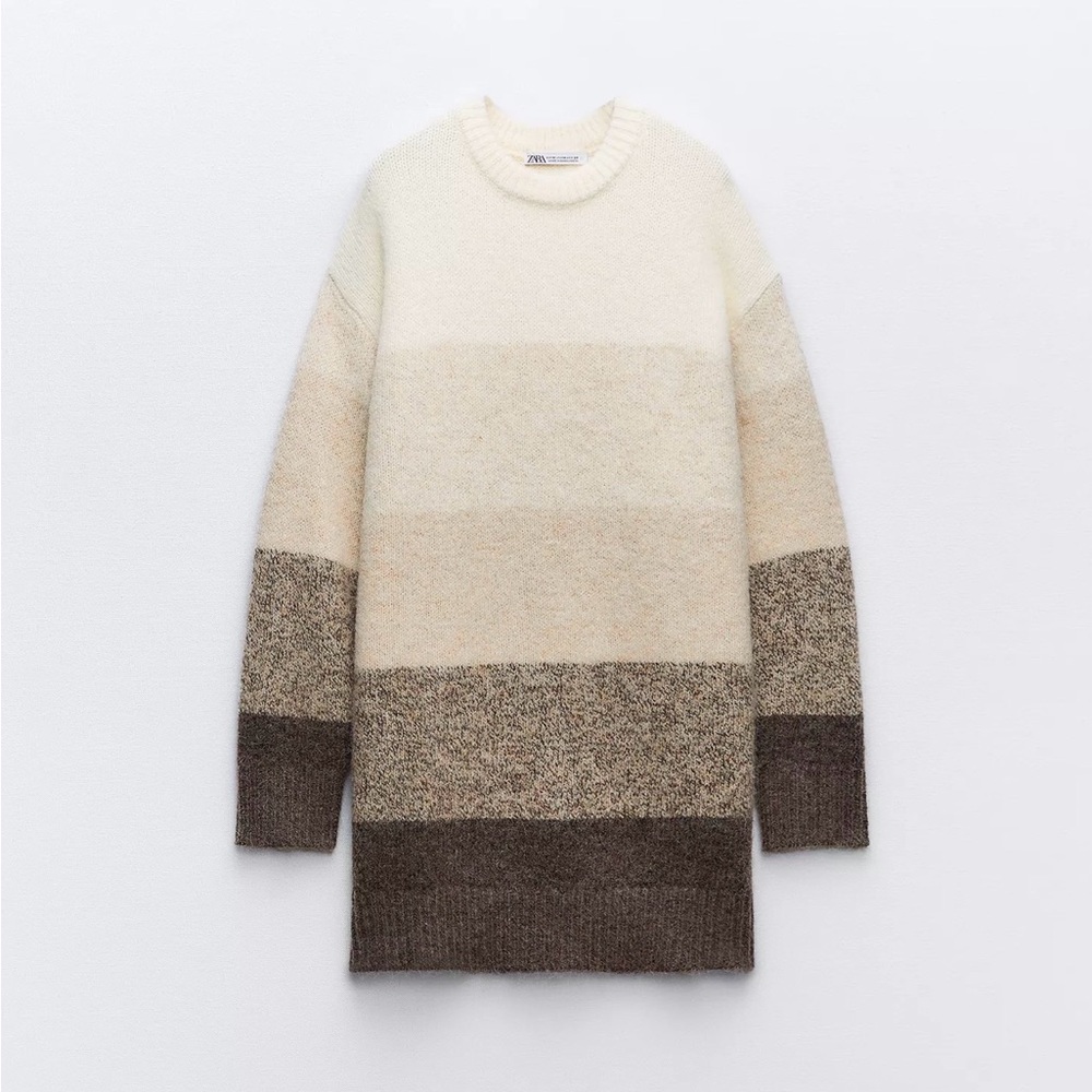 Zara Colorblock Ombre Oversized Knit Sweater Dress - Alpaca & Wool Blend
